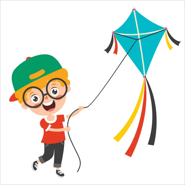 Kind Spelen Met Een Kleurrijke Vlieger — Stockvector