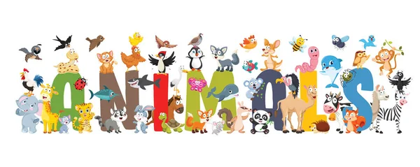 Colección Animales Dibujos Animados Divertidos — Vector de stock