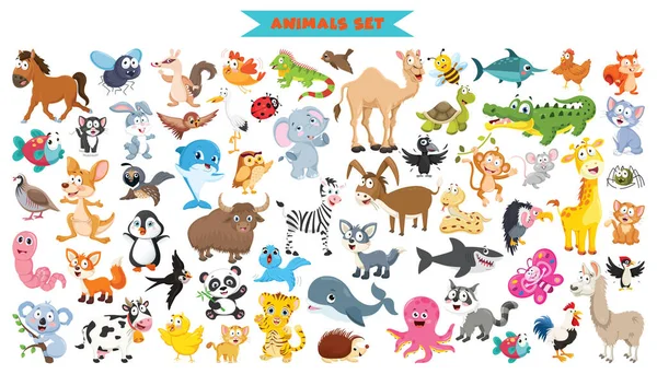 Collection Funny Cartoon Animals — Stock Vector