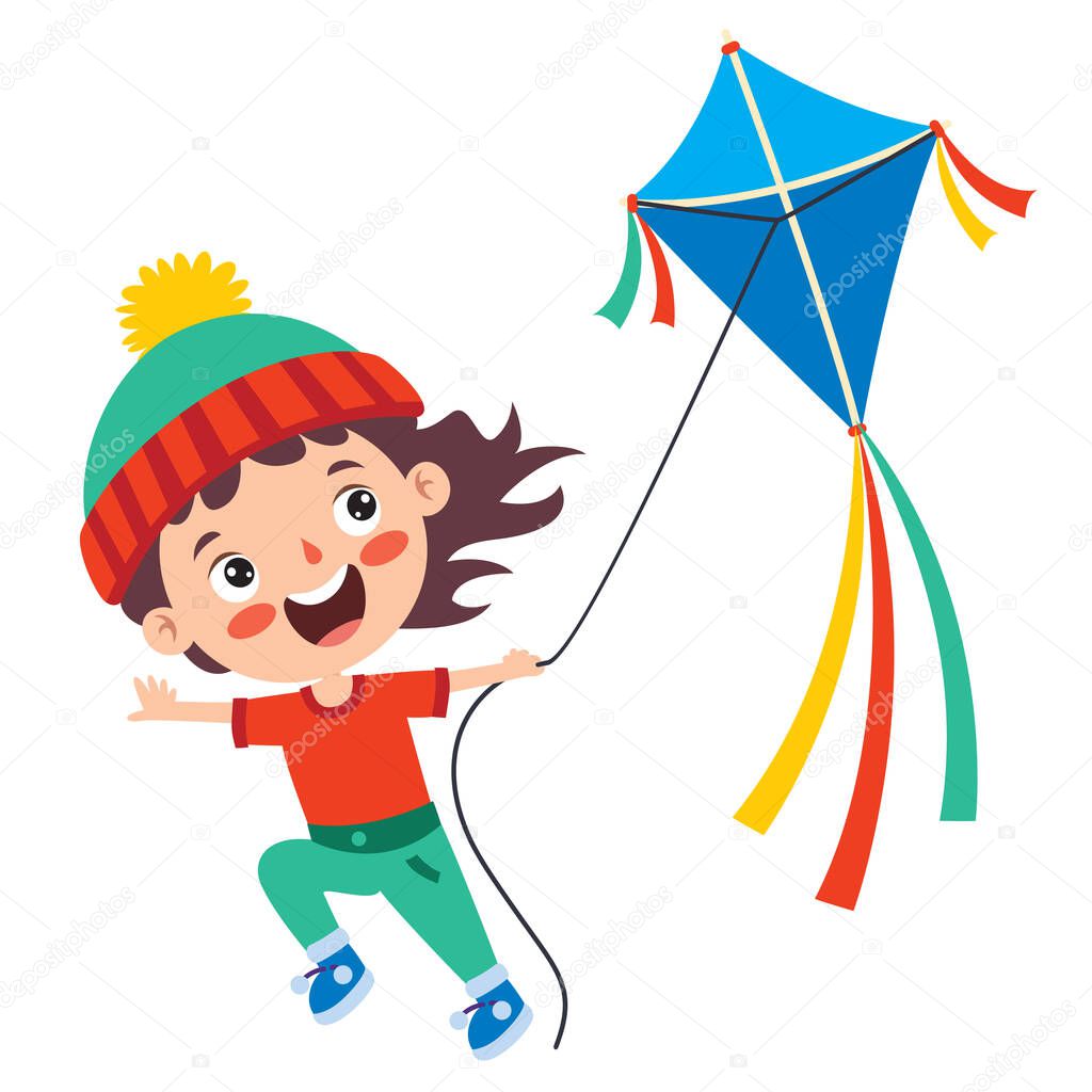 Kid Playing With A Colorful Kite