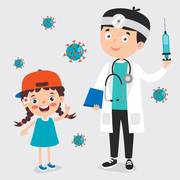 Concepto Atención Médica Con Vacunación — Vector de stock