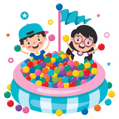 Funny Kid Playing With Colorful Balls clipart