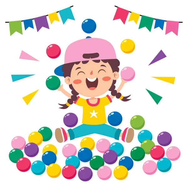 Веселый Ребенок Играющий Разноцветными Шарами — стоковый вектор