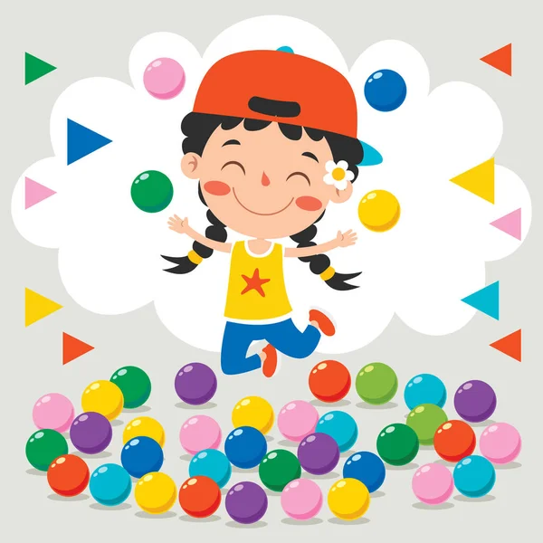 Funny Kid Playing Colorful Balls — Stock Vector