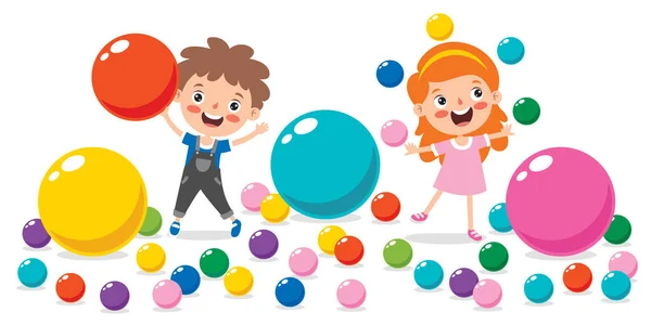 Drôle Enfant Jouer Avec Coloré Boules — Image vectorielle