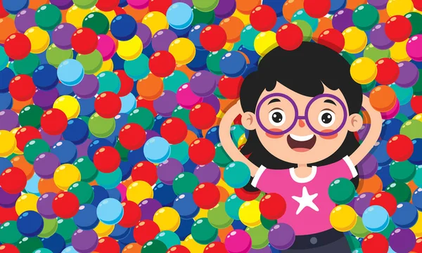 Funny Kid Playing Colorful Balls — Stock Vector