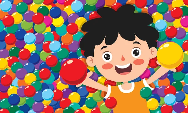 Rolig Kid Leker Med Färgglada Bollar — Stock vektor