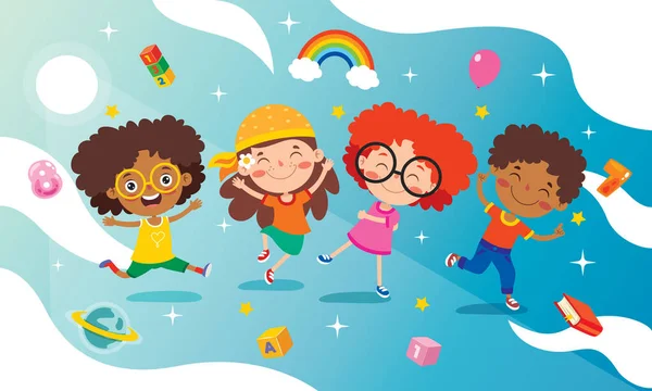 Heureux Multi Ethnique Enfants Jouer Ensemble — Image vectorielle