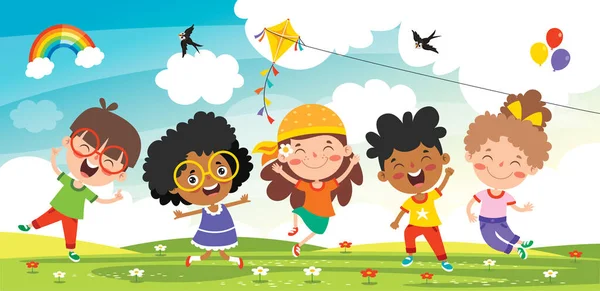 Glada Multietniska Barn Som Leker Tillsammans — Stock vektor
