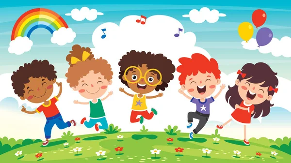 Feliz Multi Étnicos Niños Jugando Juntos — Archivo Imágenes Vectoriales