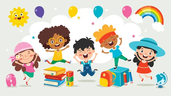 Happy Multi Ethnic Kids Playing Together — Stock Vector