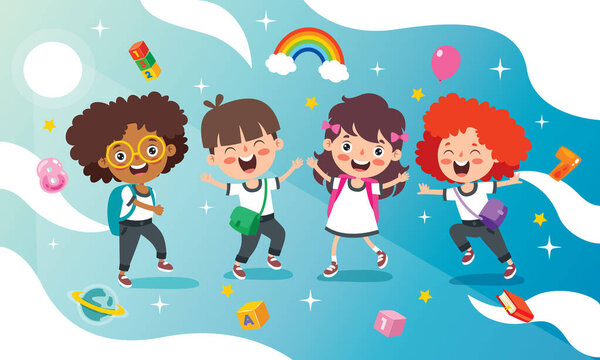 Счастливый ребенок учится и работает