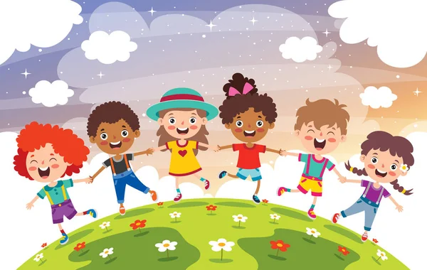 Счастливые Многоэтнические Дети Играющие Вместе — стоковый вектор
