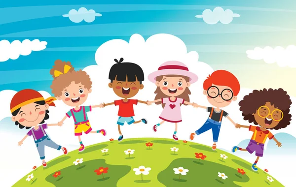 Щасливі Багато Етнічних Дітей Грають Разом — стоковий вектор