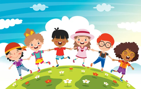 Felice Multi Etnico Bambini Che Giocano Insieme — Vettoriale Stock