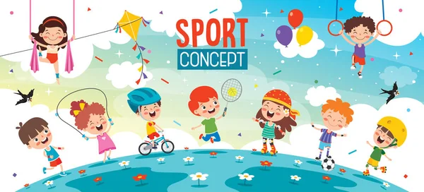 Sportkonzeptgestaltung Mit Lustigen Kindern — Stockvektor