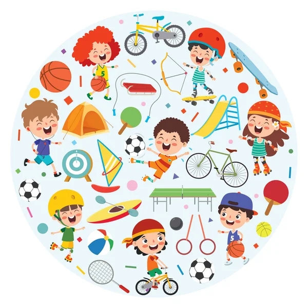 Diseño Concepto Deportivo Con Niños Divertidos — Vector de stock