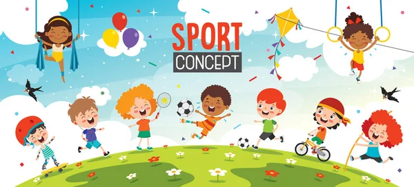 面白い子供とスポーツコンセプトデザイン — ストックベクタ
