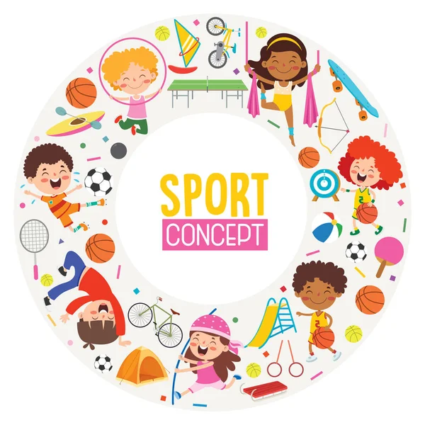 Diseño Concepto Deportivo Con Niños Divertidos — Archivo Imágenes Vectoriales