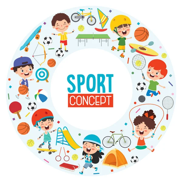 Conception Concept Sport Avec Des Enfants Drôles — Image vectorielle