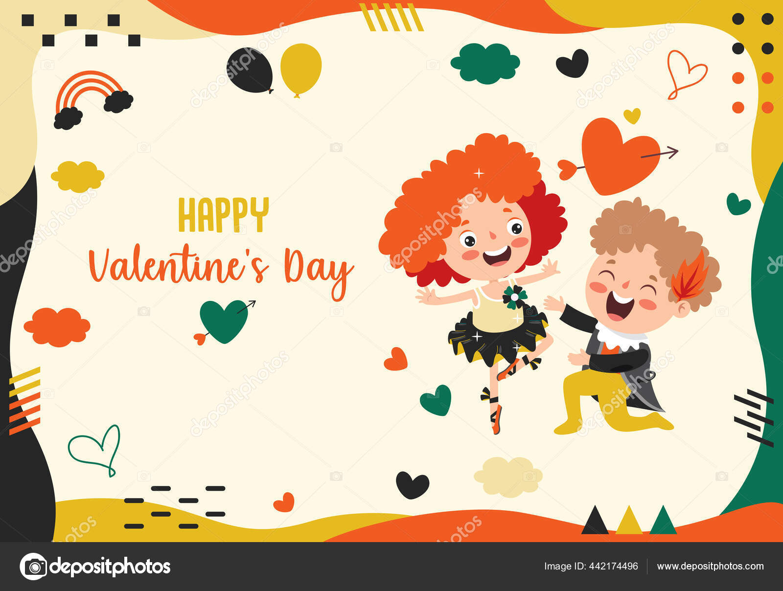 Valentine Day Greeting Card Design Cartoon Character Stok Vektor Yusufdemirci 442174496