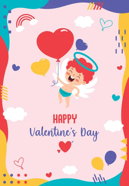 Valentine Day Greeting Card Design Cartoon Character - Stok Vektor