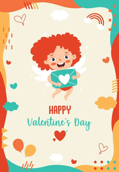 Karikatür Karakteriyle Sevgililer Günü Kutlama Kartı Tasarımı — Stok Vektör