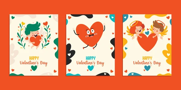 Giorno San Valentino Biglietto Auguri Design Con Personaggio Dei Cartoni — Vettoriale Stock