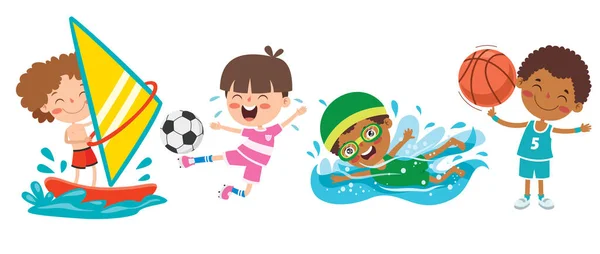 Happy Kids Making Különböző Sport — Stock Vector