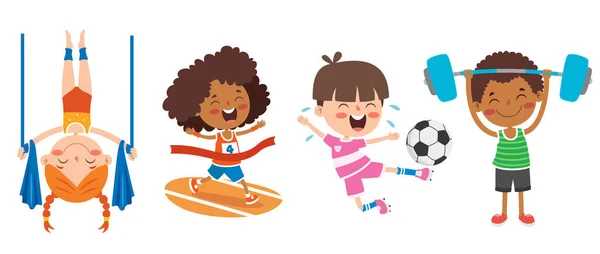 Happy Kids Making Különböző Sport — Stock Vector