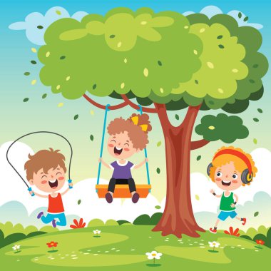 Komik Çocuk Bir Salıncakta Oynuyor