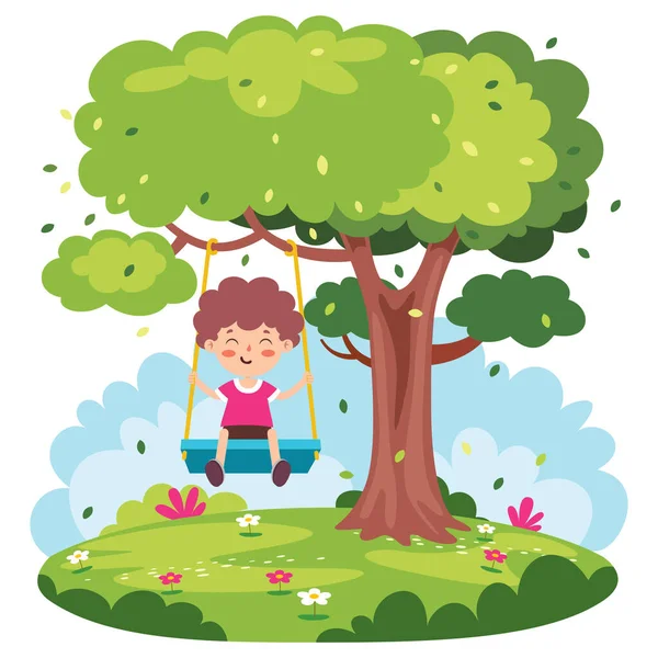 Funny Kid Playing Swing — Stock Vector