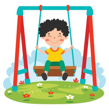 Komik Çocuk Bir Salıncakta Oynuyor