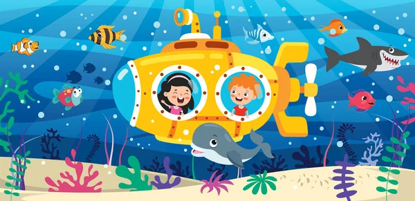 Niños en submarino bajo el mar Imágenes Vectoriales, Gráfico Vectorial de  Niños en submarino bajo el mar | Depositphotos