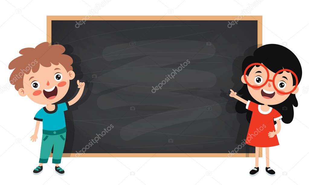 Funny Children With Empty Blackboard