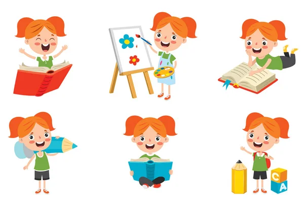 Cartoon Character Studying Learning — Stock Vector