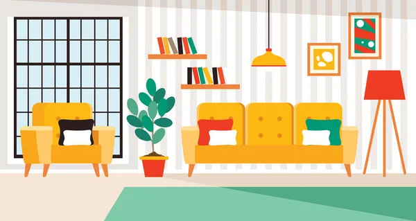 Concepto Diseño Interiores Con Muebles Planos — Vector de stock