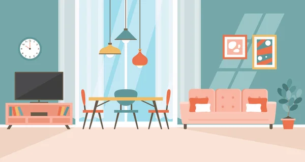 Concepto Diseño Interiores Con Muebles Planos — Vector de stock