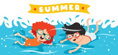 Flat Summer Banner With Cartoon Character clipart