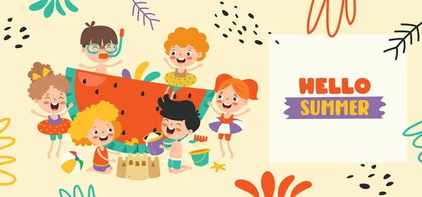 Banner Verano Plano Con Carácter Dibujos Animados — Vector de stock