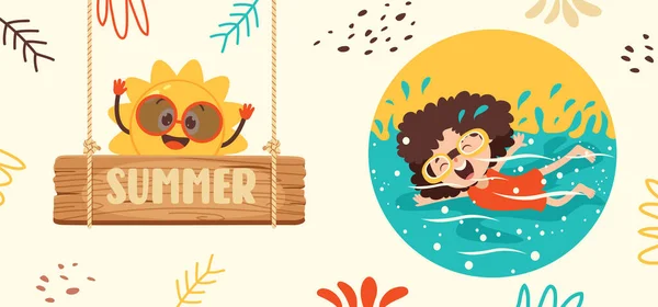 Banner Verano Plano Con Carácter Dibujos Animados — Vector de stock