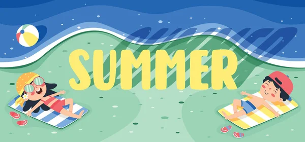 Flat Summer Banner Cartoon Character — Stock Vector