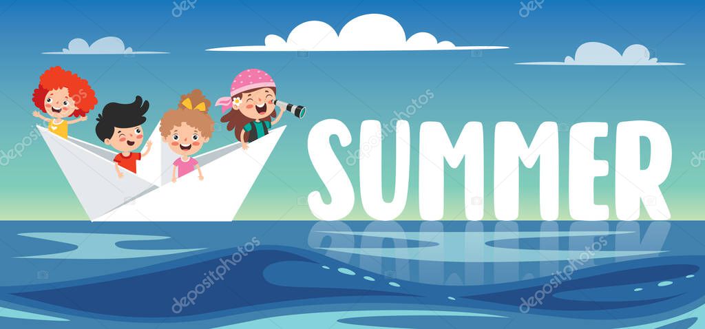 Flat Summer Banner With Cartoon Character