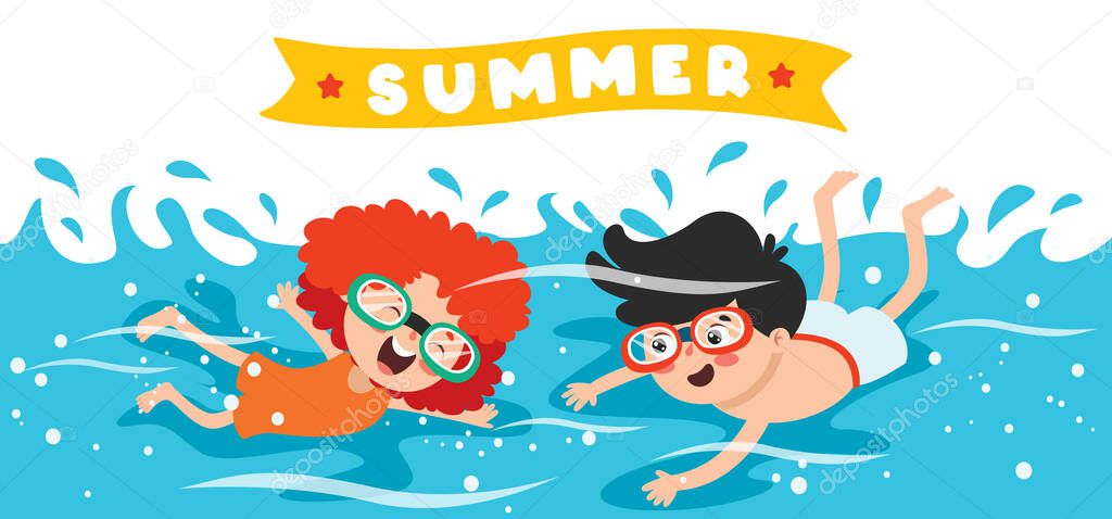 Flat Summer Banner With Cartoon Character