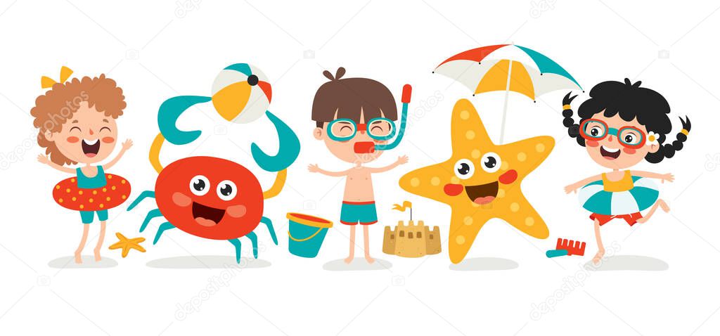 Flat Summer Banner With Cartoon Character