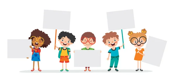 Niños Divertidos Sosteniendo Placa Blanco — Vector de stock