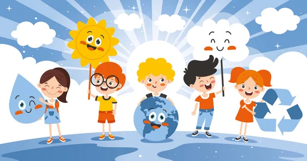 Concept Ecology Cartoon Kids — 图库矢量图片