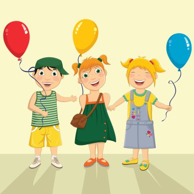 bir grup çocuk balon tutarak vektör çizim