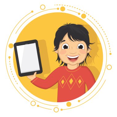 vektör çizim bir çocuk ile bir tablet