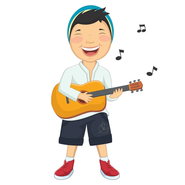 Vectorillustratie van een jongetje met gitaarspelen — Stockvector